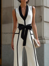 contrast-trim-belted-wide-leg-jumpsuit