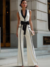 contrast-trim-belted-wide-leg-jumpsuit