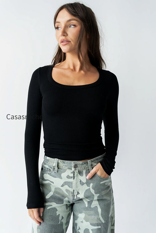 Audrey Ribbed Top in Black