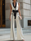 contrast-trim-belted-wide-leg-jumpsuit