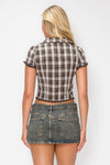 Plaid Lace Trim Blouse