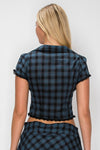 Plaid Lace Trim Blouse