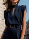 high-neck-cutout-belted-tailored-romper