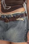 Low Rise Frayed Denim Mini Skirt