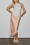 Asymmetrical Satin Lace Midi Skirt