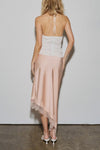 Asymmetrical Satin Lace Midi Skirt