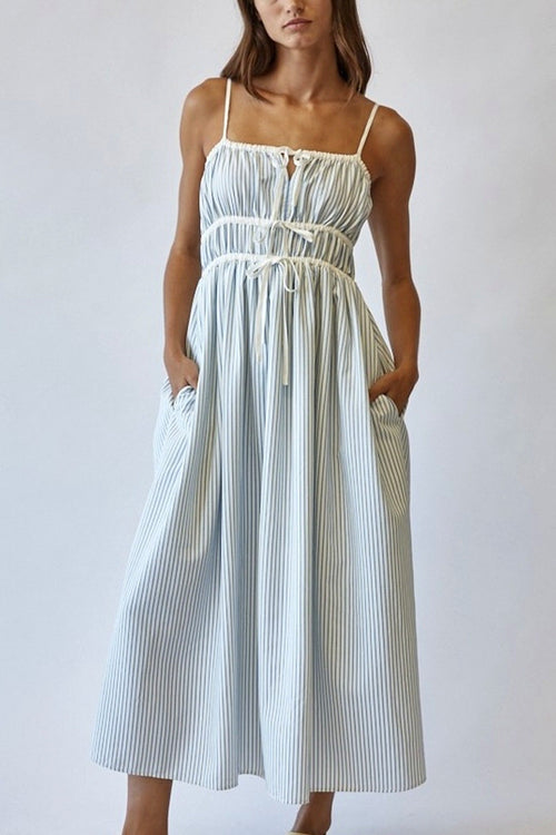 Stripe Tie Front Midi Dress